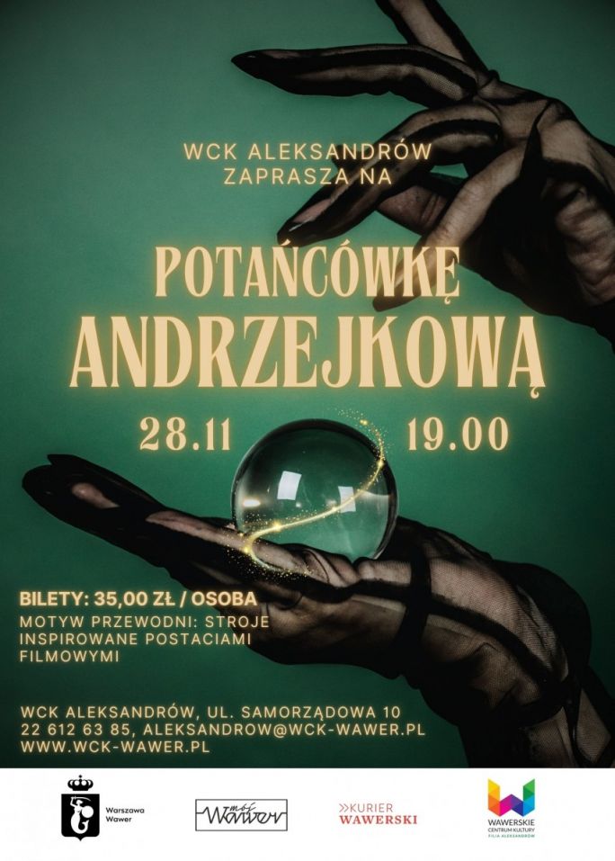 
			plakat zielony na wydarzenie potańcówka andrzejkowa