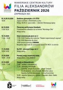 Plakat wydarzeń WCK Aleksandrów w październiku 