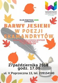 Klub Poetycki Anin "Barwy jesieni w poezji Skamandrytów"