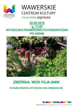 Rowerem po Aninie, w najbliższą sobotę 22.09. z okazji Warszawskich Dni Seniora