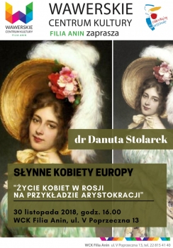 Życie kobiet w Rosji na przykładzie arystokracji- spotkanie z dr Danutą Stolarek