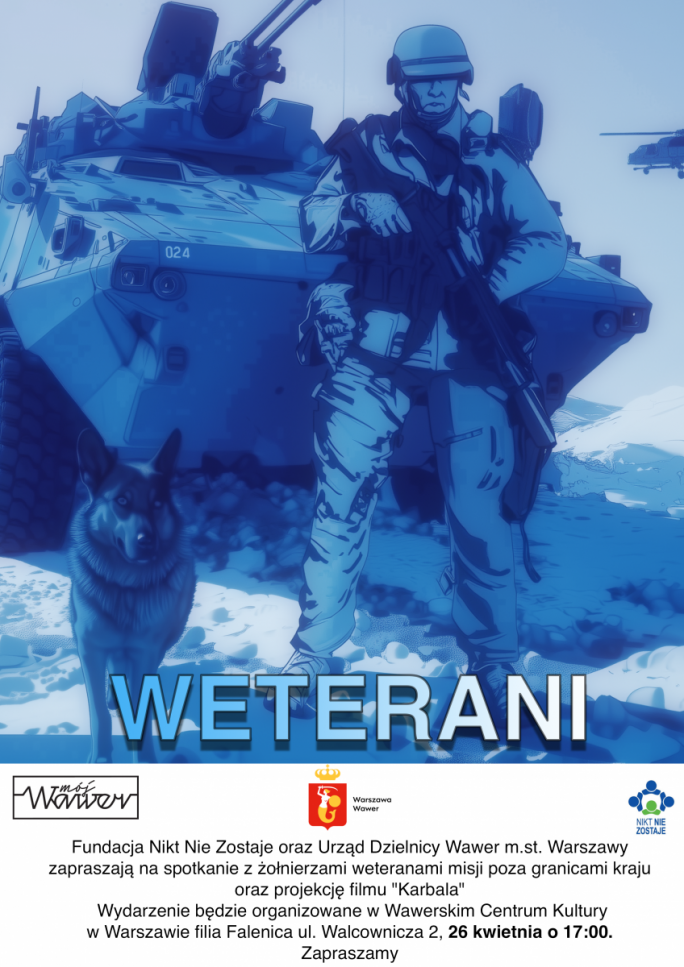 
			Znasz historię obrony ratusza w Karbali? Przyjdź na spotkanie z bohaterami tej bitwy i pokaz filmu w Wawerskie Centrum Kultury Filia Falenica, ul. Walcownicza 2, 26 kwietnia, w niedzielę, o godzinie 17.00