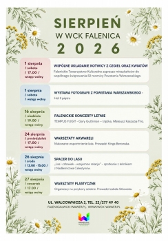 Harmonogram wydarzeń -  Sierpień 2026 w WCK Falenica