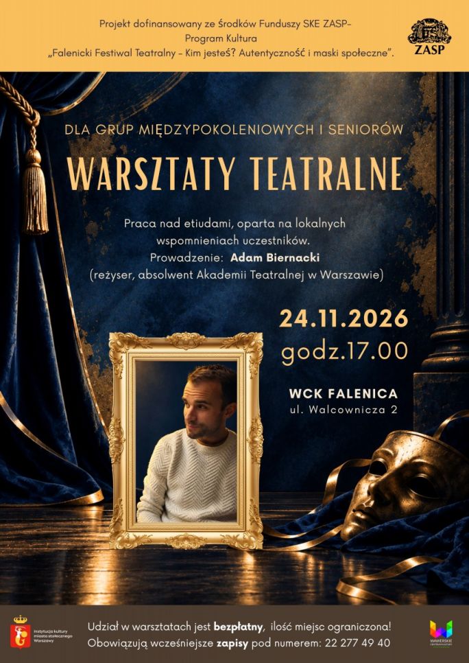 
			Warsztaty teatralne dla seniorów w ramach Falenickiego Festiwalu Teatralnego 2026 w WCK Falenica