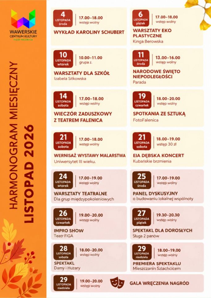 
			Listopad w Falenicy - Harmonogram wydarzeń