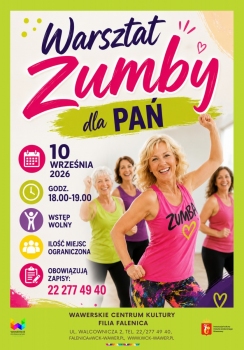 Warsztaty Zumby dla Pań 10 września  2026 o godzinie 18.00 w wck falenica, wstep wolny, zapisy