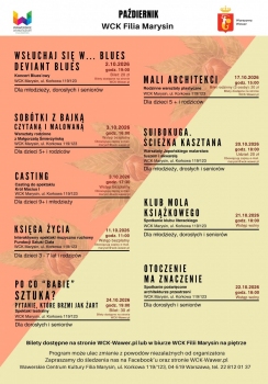 Grafika dekoracyjna z rozpiską wydarzeń