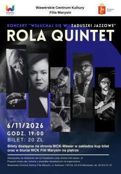 Pięciu muzyków z zespołu Rola Quintet w tym czterech mężczyzn i jedna kobieta. 