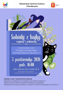 Grafika dekoracyjna z czarnym kotem wychodzącym z otwartej książki. 
