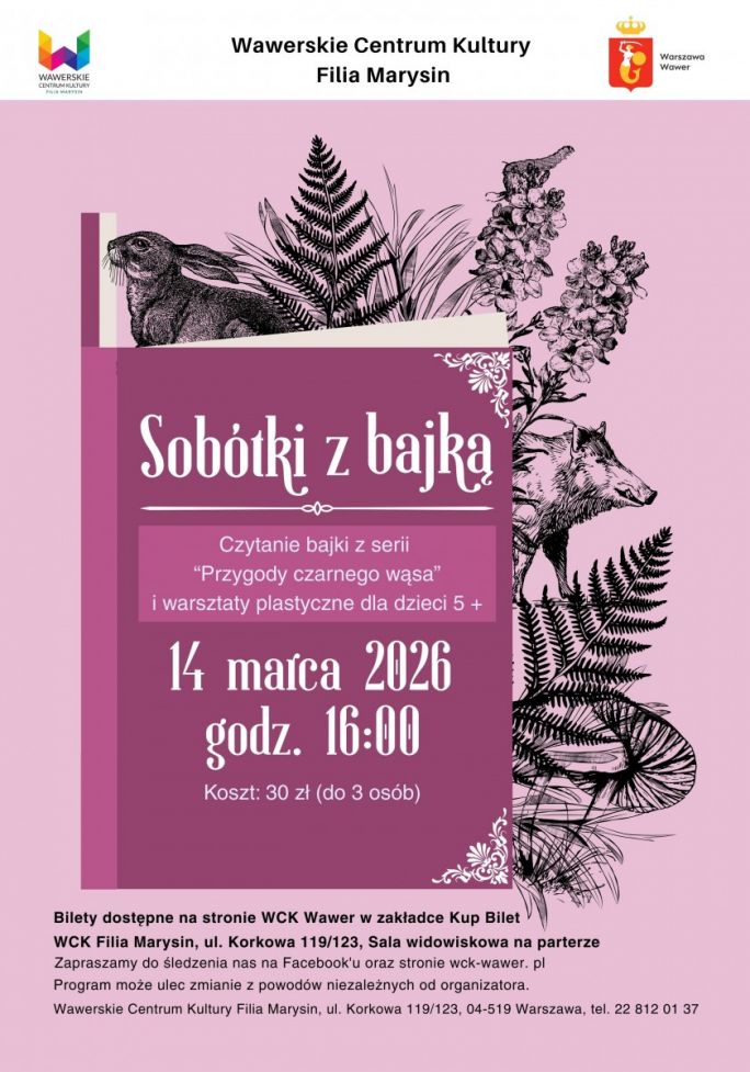 
			Sobótki z bajką - Bajka i warsztaty plastyczne / 14.03.2026 / WCK Marysin 