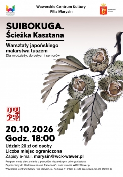 Plakat z ilustracją przedstawiającą Japońskiego kasztana namalowanego tuszem.  