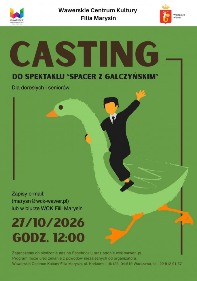 
			Grafika dekoracyjna z zieloną gęsia i jadąca na niej postacią na zielonym tle 