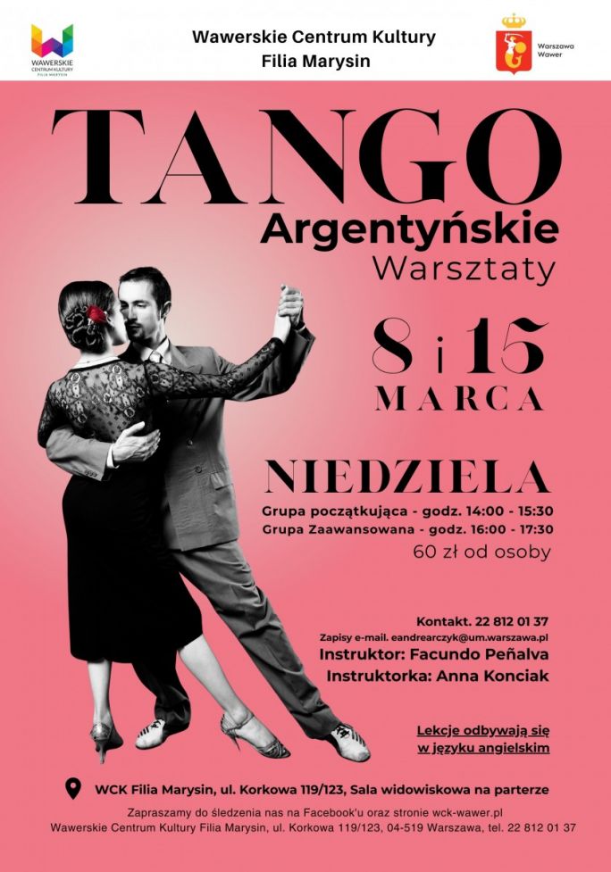 
			Tango argentyńskie - Warsztaty / 8 i 15.03.2026/ WCK Marysin