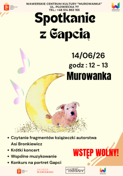 Spotkanie z Gapcią wydarzenie muzyczno-taneczno- plastyczne dla dzieci 6-10 lat. Prowadzenie Joanna Bronkiewicz