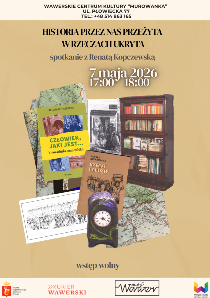 
			apraszamy serdecznie na spotkanie z panią Renatą Kopczewską, przewodniczką warszawską i autorką ciekawych wspomnień wydanych jako „Człowiek jaki jest… z pamiętnika przewodnika”, „Rzeczy i ludzie” oraz „Wspomnienia niebieskiego fartuszka”.