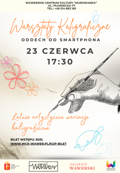 grafika czarno-bała z ręką trzymającą pióro ze stalówką