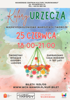 kolorowy plakat z wiszącą ozdobą z owocami