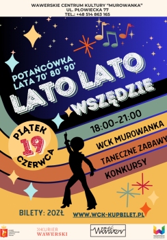 plakat w stylu lat osiemdziesiątych z postacią disco