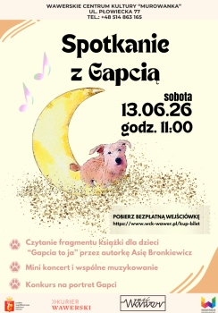Spotkanie z Gapcią wydarzenie muzyczno-taneczno- plastyczne dla dzieci 6-10 lat. Prowadzenie Joanna Bronkiewicz
