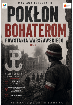 Na tle fotografii z Powstania Warszawskiego tytuł wystawy