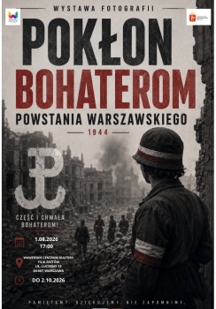 Na tle fotografii z Powstania Warszawskiego tytuł wystawy