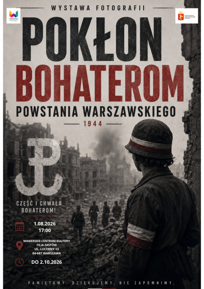 
			Na tle fotografii z Powstania Warszawskiego tytuł wystawy