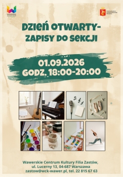 na żółtym tle informacja o zapisach na zajęcia 