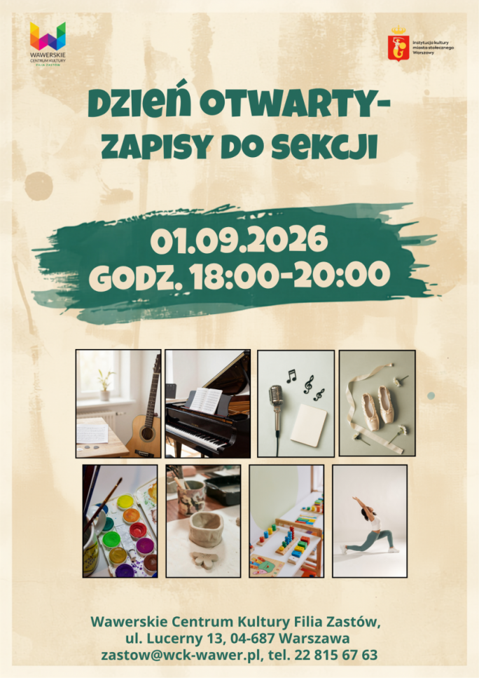 
			na żółtym tle informacja o zapisach na zajęcia 
