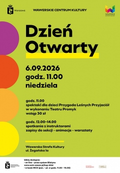 Plakat zapowiada spektakl dla dzieci pod tytule przygody leśnych przyjaciół, przedstawia siedzącego liska